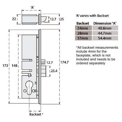 ADAMS RITE 4750 Mortice Euro Deadlatch Case