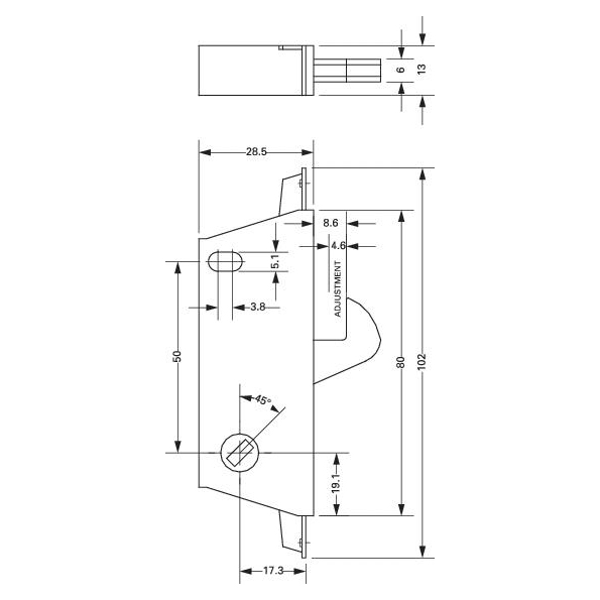 ADAMS RITE MS1848 Patio Mortice Hookbolt