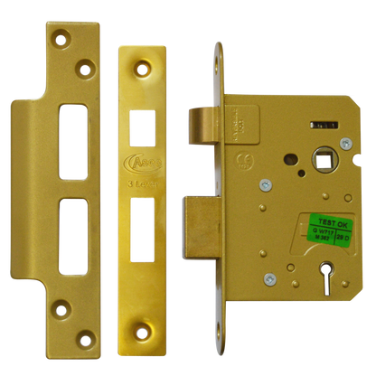 ASEC 3 Lever Sashlock 76mm Keyed To Differ - Polished Brass