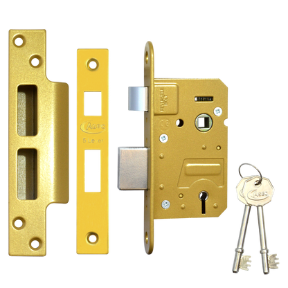 ASEC 5 Lever Sashlock 64mm Keyed To Differ - Polished Brass