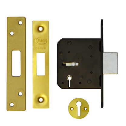 ASEC 3 Lever Deadlock 64mm Keyed To Differ - Polished Brass