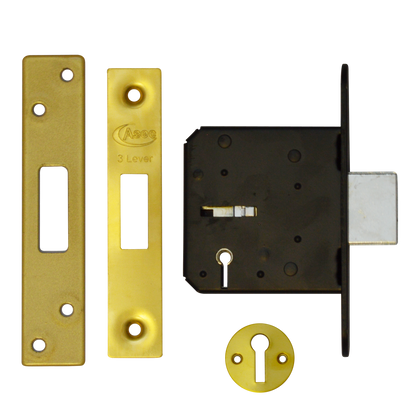 ASEC 3 Lever Deadlock 76mm Keyed To Differ - Polished Brass
