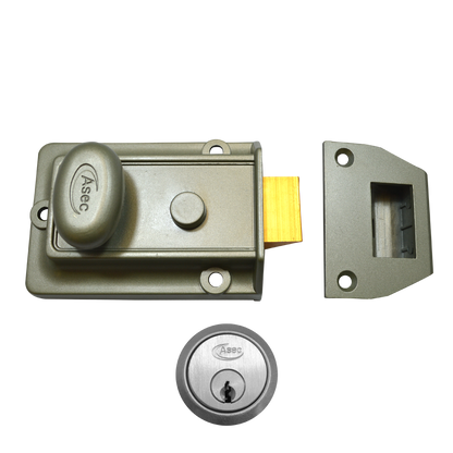ASEC Traditional Non-Deadlocking Nightlatch 60mm GRN with Cylinder - Satin Chrome