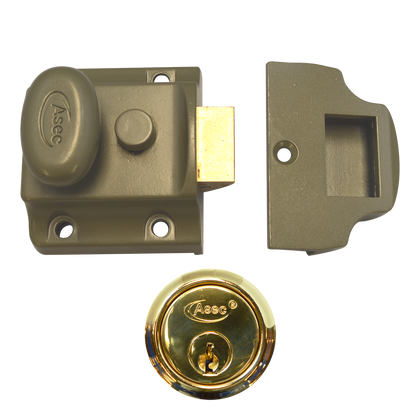 ASEC Traditional Non-Deadlocking Nightlatch 40mm GRN with Cylinder - Polished Brass