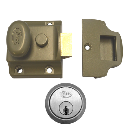 ASEC Traditional Non-Deadlocking Nightlatch 40mm GRN with Cylinder - Satin Chrome