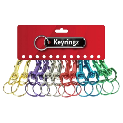 ASEC Metal Belt Clip Key Ring Pack Of 12 - Assorted Colours