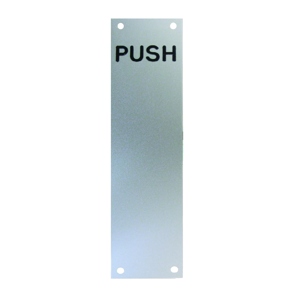 ASEC Push/Pull Screen Printed Finger Plate75mm Width x 1.2mm Depth (SAA) Satin Anodised Aluminium PUSH 300mm Height - Satin Anodised Aluminium