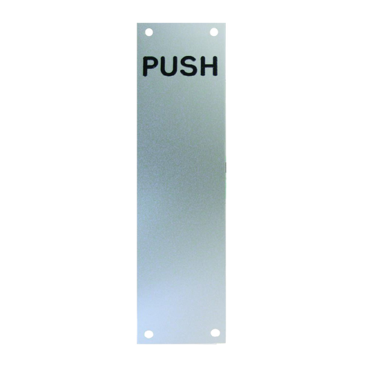 ASEC Push/Pull Screen Printed Finger Plate75mm Width x 1.2mm Depth (SAA) Satin Anodised Aluminium PUSH 300mm Height - Satin Anodised Aluminium