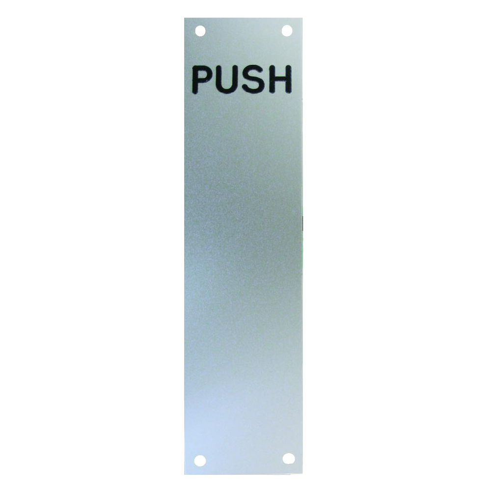 ASEC Push/Pull Screen Printed Finger Plate75mm Width x 1.2mm Depth (SAA) Satin Anodised Aluminium PUSH 350mm Height - Satin Anodised Aluminium