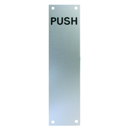ASEC Push/Pull Engraved Finger Plate75mm Width x 1.2mm Depth (SAA) Satin Anodised Aluminium PUSH 350mm Height - Satin Anodised Aluminium