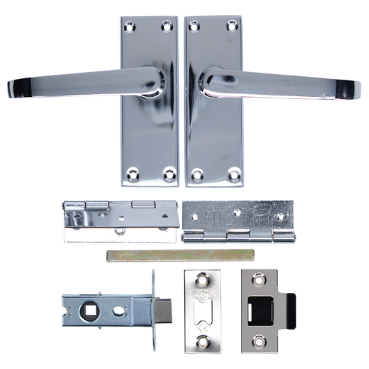ASEC Victorian Handle Latch Pack Plated Straight Lever With Latch & Hinges Chrome Plated