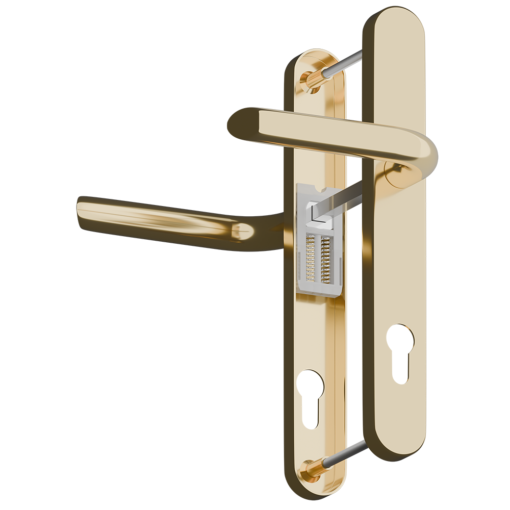ASEC Evo Sprung Lever/Lever Multipoint Door Handles 92mm PZ 246mm Backplate 215mm Fixings Polished Brass