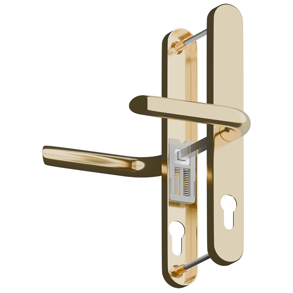 ASEC Evo Sprung Lever/Lever Multipoint Door Handles 68mm PZ 246mm Backplate 215mm Fixings Polished Brass