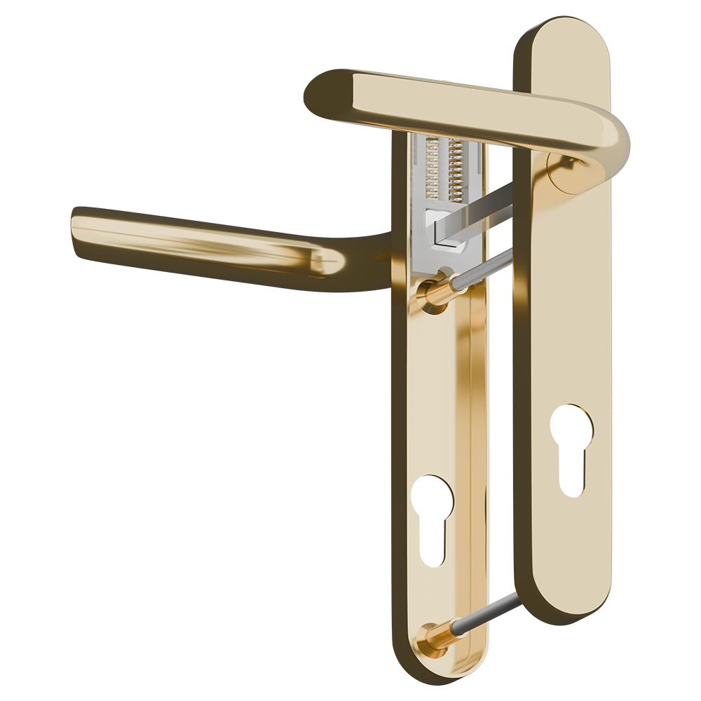 ASEC Evo Sprung Lever/Lever Multipoint Door Handles 92mm PZ 212mm Backplate 122mm Fixings Polished Brass
