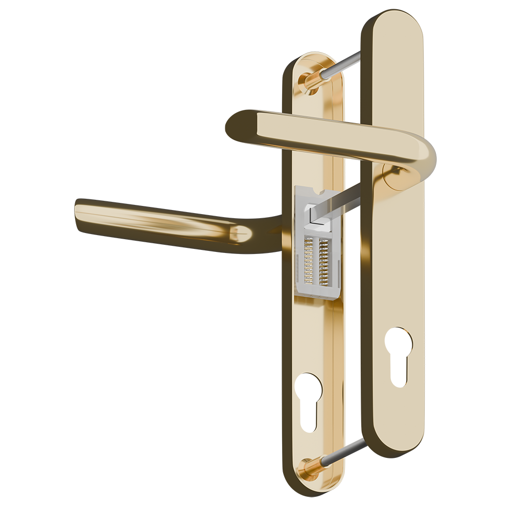 ASEC Evo Sprung Lever/Lever Multipoint Door Handles 92mm PZ 242mm Backplate 210mm Fixings Polished Brass