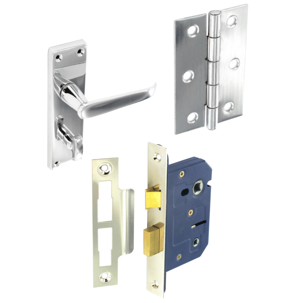 ASEC Victorian Staright Handle Bathroom Pack With Lock & Hinges Chrome Plated