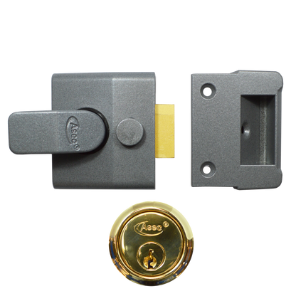 ASEC AS15 & AS19 Deadlocking Nightlatch 40mm Pro - Dull Metal Grey Case & Polished Brass Cylinder