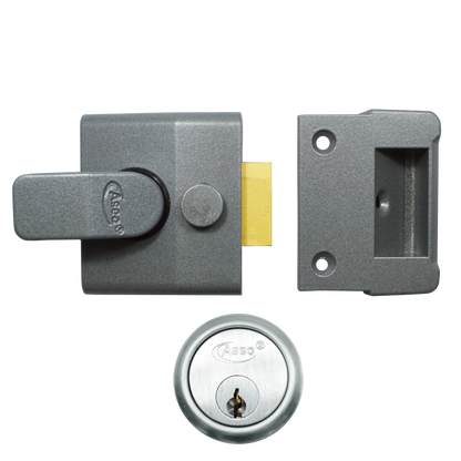 ASEC AS15 & AS19 Deadlocking Nightlatch 40mm - Dull Metal Grey Case & Satin Chrome Cylinder