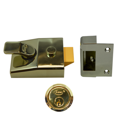 ASEC AS15 & AS19 Deadlocking Nightlatch 60mm - Brasslux Case & Polished Brass Cylinder