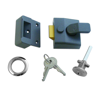 ASEC AS14 & AS18 Non-Deadlocking Nightlatch 40mm Case Cyl Pro - Dull Metal Grey Case & Satin Chrome Cylinder