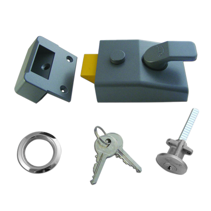 ASEC AS14 & AS18 Non-Deadlocking Nightlatch 60mm Case Cyl - Dull Metal Grey Case & Satin Chrome Cylinder