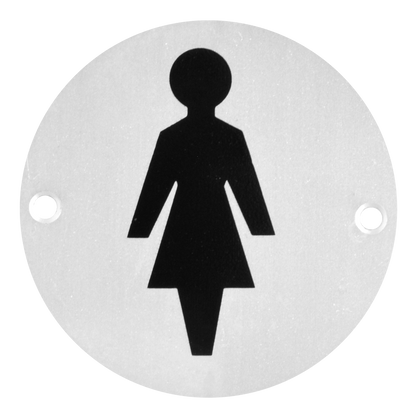 ASEC Aluminium Metal Toilet Door Sign 76mm Female - Satin Anodised Aluminium