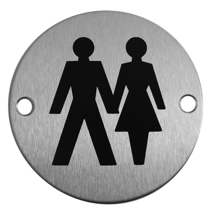 ASEC Stainless Steel Metal Toilet Door Sign 76mm SSS Unisex - Stainless Steel