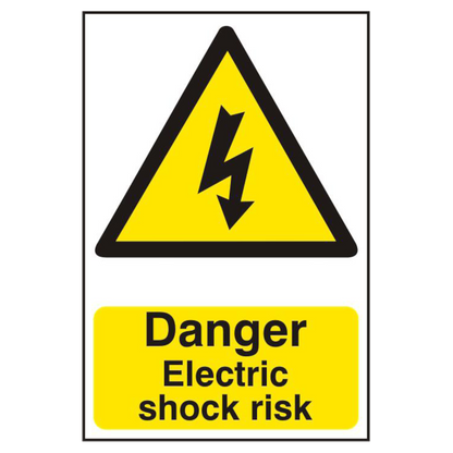 ASEC Danger Electric Shock Risk 200mm x 300mm PVC Self Adhesive Sign 1 Per Sheet - White