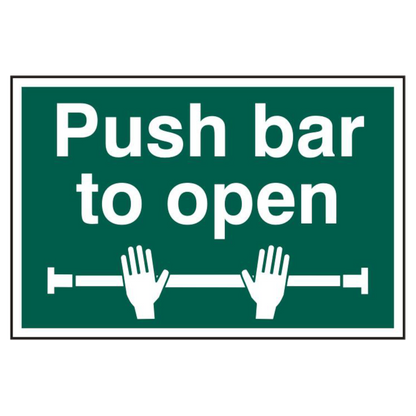 ASEC Push Bar To Open 200mm x 300mm PVC Self Adhesive Sign 1 Per Sheet - Green