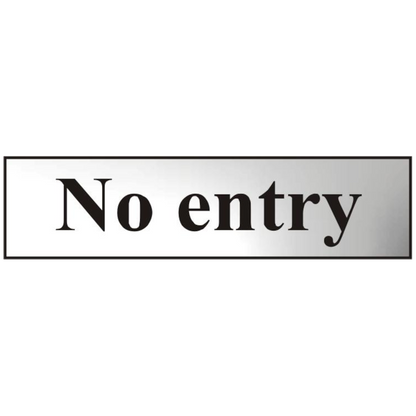 ASEC No Entry 200mm x 50mm Chrome Self Adhesive Sign 1 Per Sheet - Chrome Plated