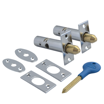 ASEC Door Security Rack Bolt & Key 60mm Pro - Polished Chrome