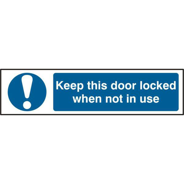 ASEC Keep This Door Locked When Not In Use 200mm x 50mm Self Adhesive Sign