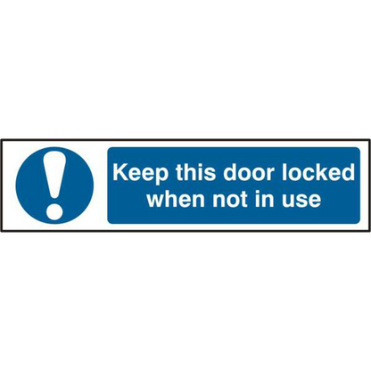 ASEC Keep This Door Locked When Not In Use 200mm x 50mm Self Adhesive Sign