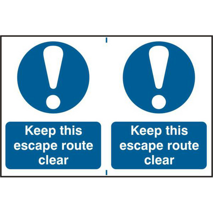 ASEC Keep This Escape Route Clear 200mm x 150mm PVC Self Adhesive Sign