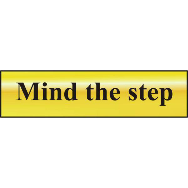 ASEC Mind The Step 200mm x 50mm Gold Self Adhesive Sign