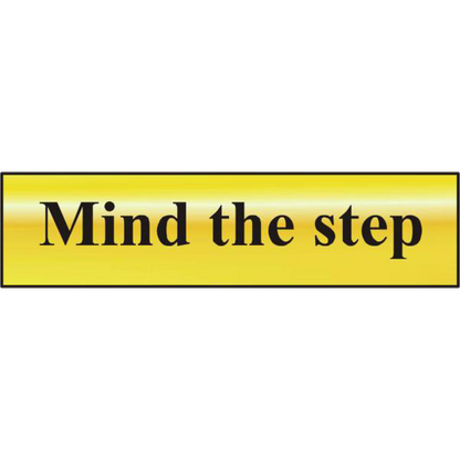 ASEC Mind The Step 200mm x 50mm Gold Self Adhesive Sign