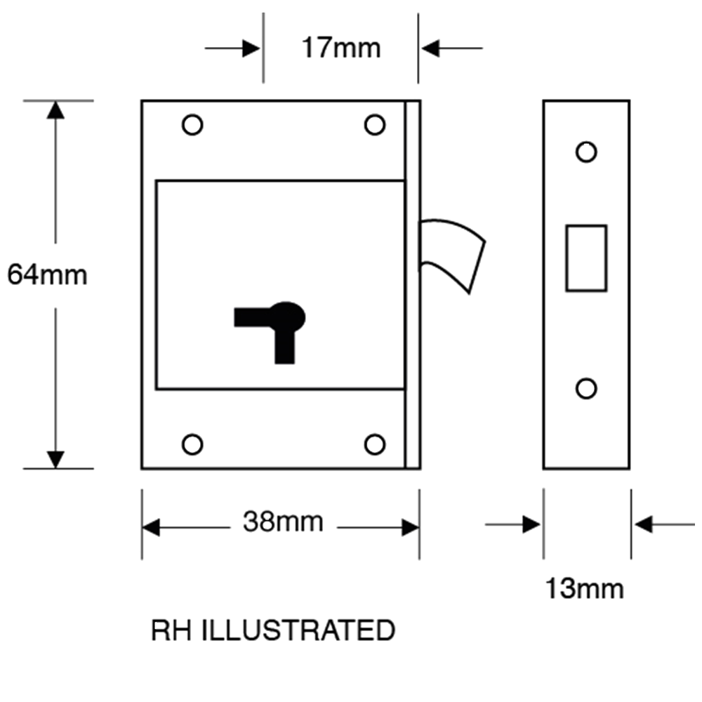 ASEC 80 4 Lever Cut Cupboard Lock