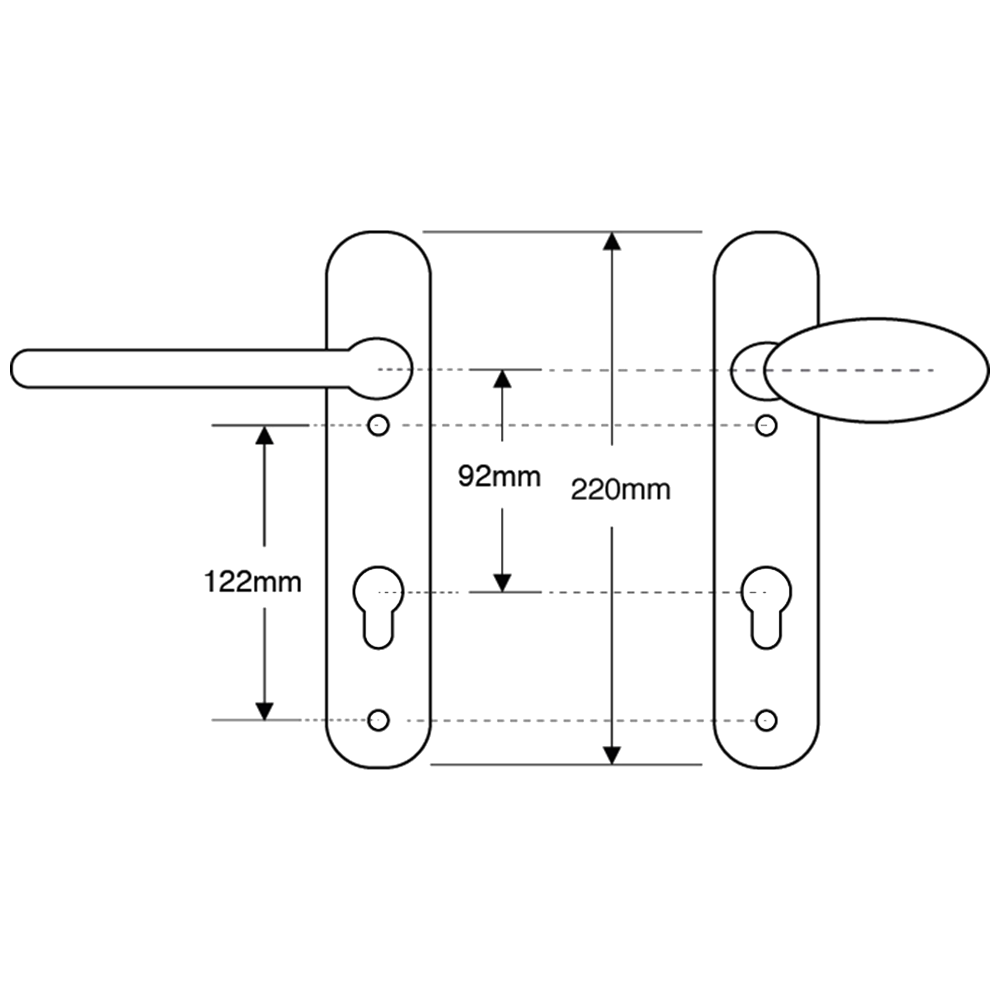 ASEC 92 Lever/Pad UPVC Furniture - 220mm Backplate