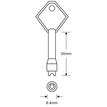 ASEC TS7452 Die cast Diamond Shape Window Key