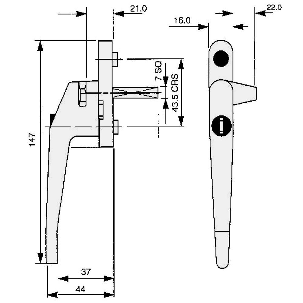 ASEC Cockspur Espag Handle With Spindle