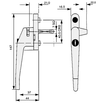 ASEC Cockspur Espag Handle With Spindle