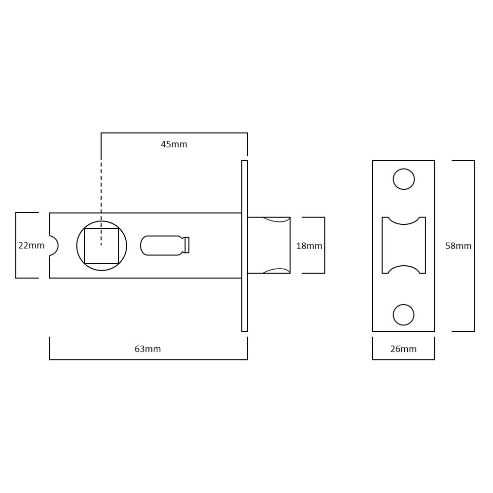 ASEC Bolt Through Tubular Mortice Latch