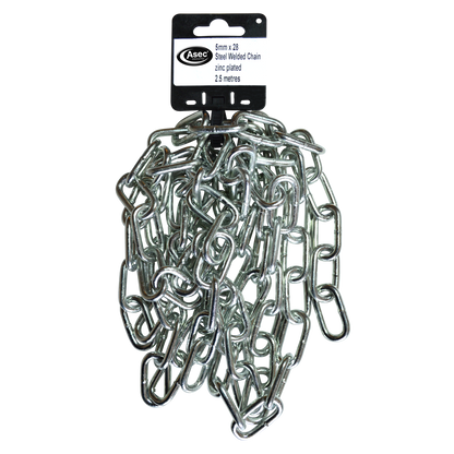 ASEC Steel Welded Chain Silver 2.5m Length