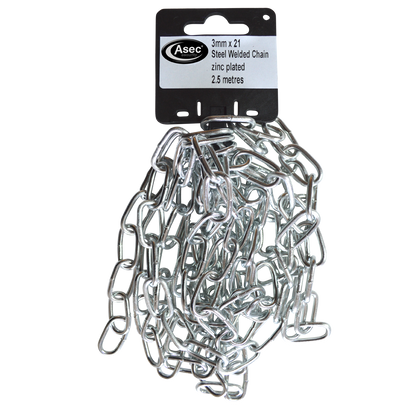 ASEC Steel Welded Chain Silver 2.5m Length