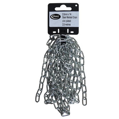 ASEC Steel Welded Chain Silver 2.5m Length