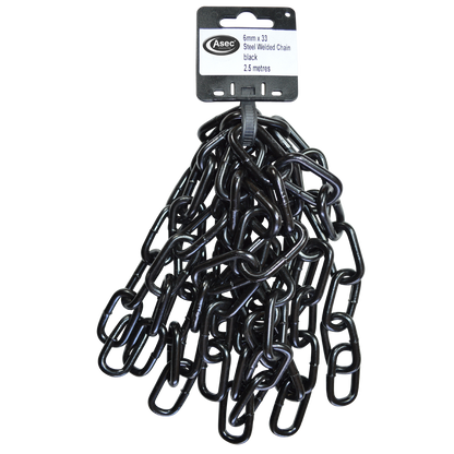 ASEC Steel Welded Chain Black 2.5m Length