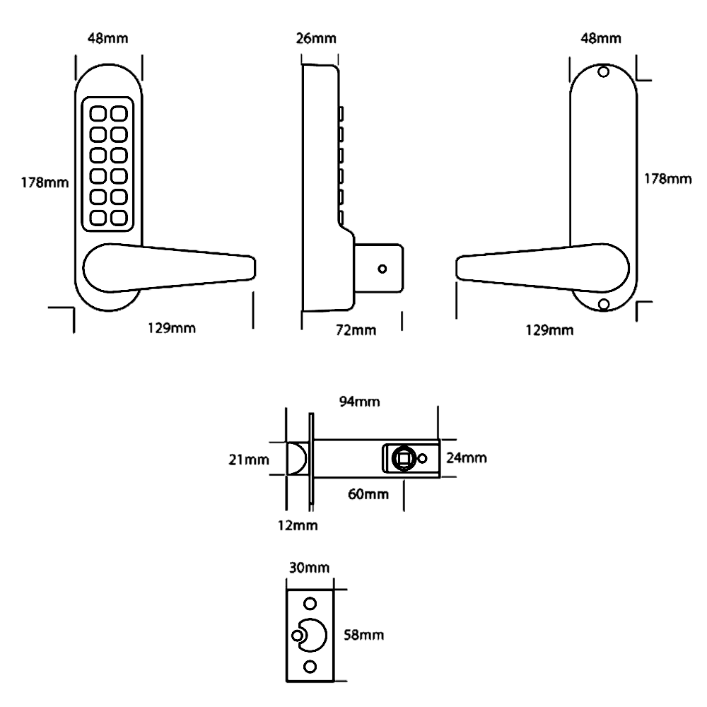 ASEC AS4300 Series Lever Operated Digital Lock With Clutched Handle & 60mm Latch