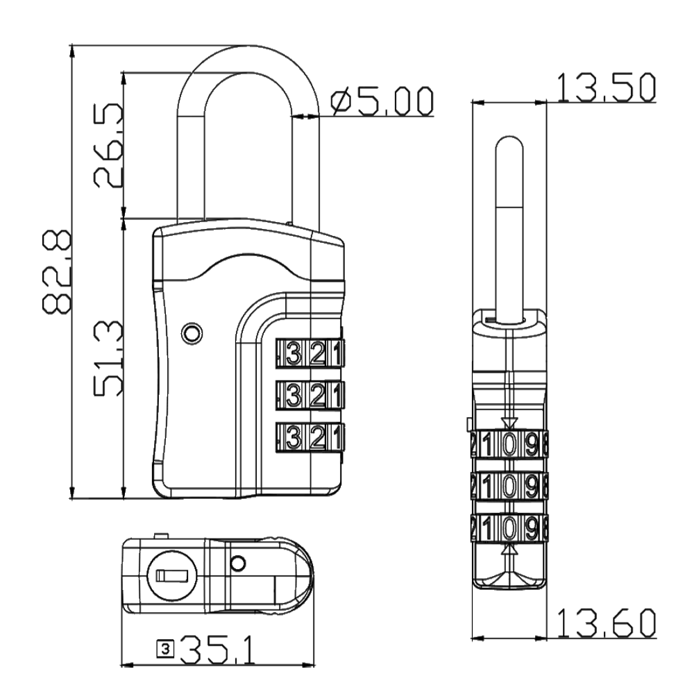 ASEC Open Shackle Recodable Combination Padlock