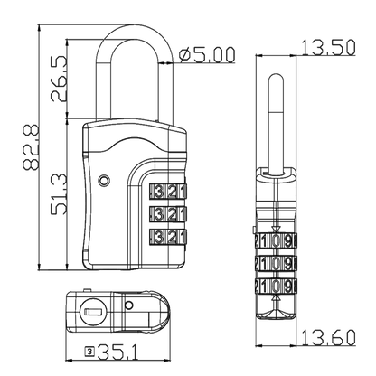 ASEC Open Shackle Recodable Combination Padlock