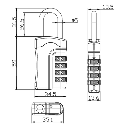 ASEC Open Shackle Recodable Combination Padlock